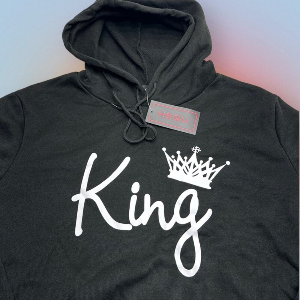 HEQU Men’s Large Black KING CROWN Hoodie Sweatshirt